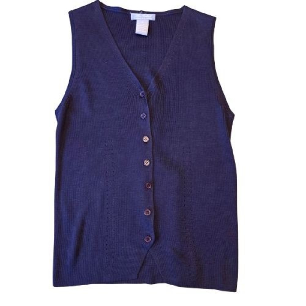 Alex Garfield 100% Silk S Navy Blue Button Sleeveless Cardigan Vest‎ Minimalist